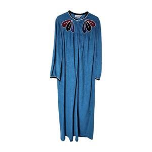 Anne Leslie Womens Vintage Turquois Robe Sz Large 1/2 zip Mrs. Roper Pockets